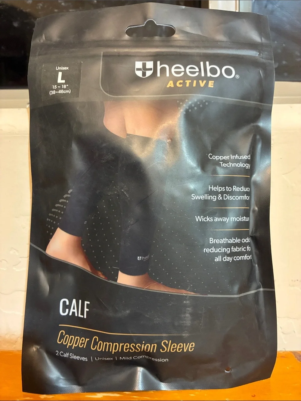 Heelbo Active Copper Compression Calf Sleeve — Black (Unisex L)